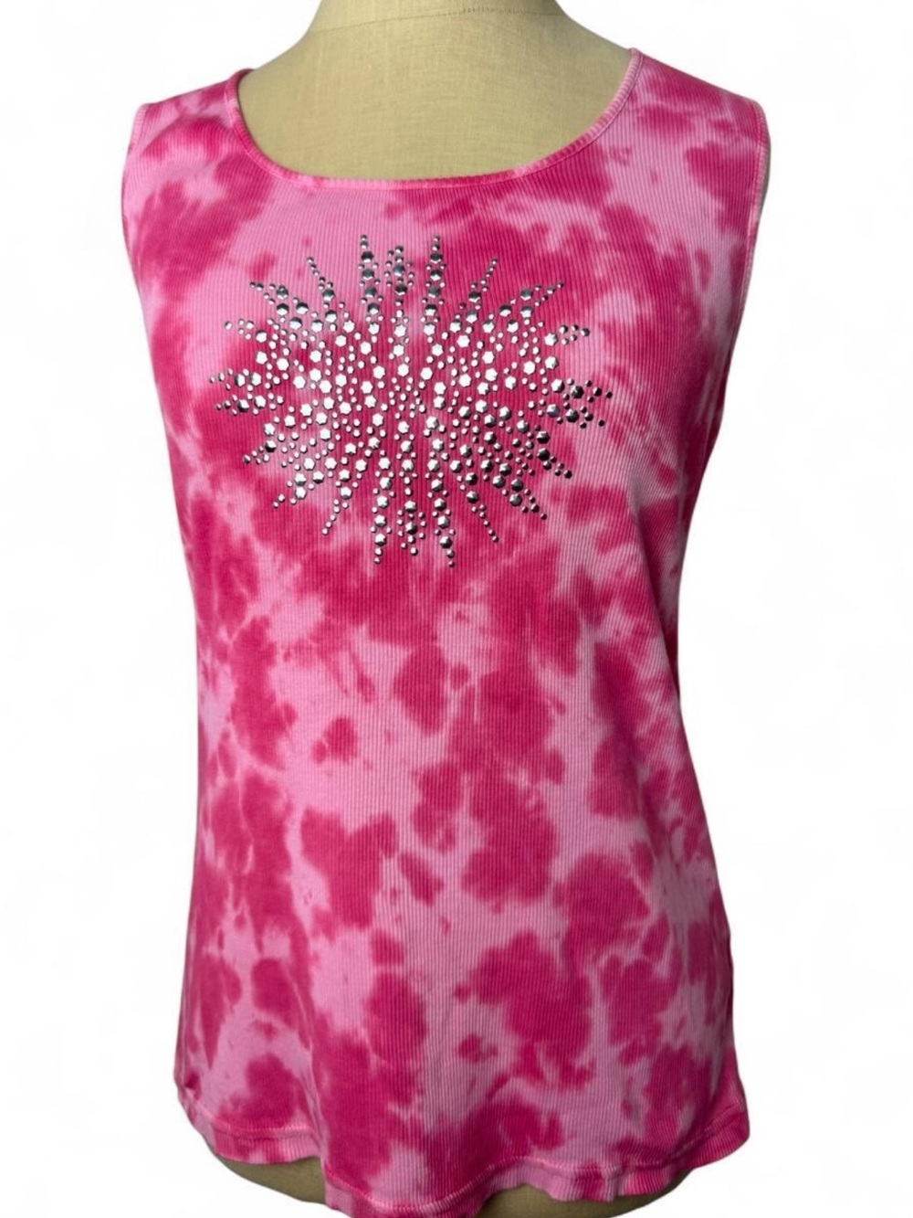 Vintage Style & Co. Pink Tie-Dye Tank with Crystal Beading